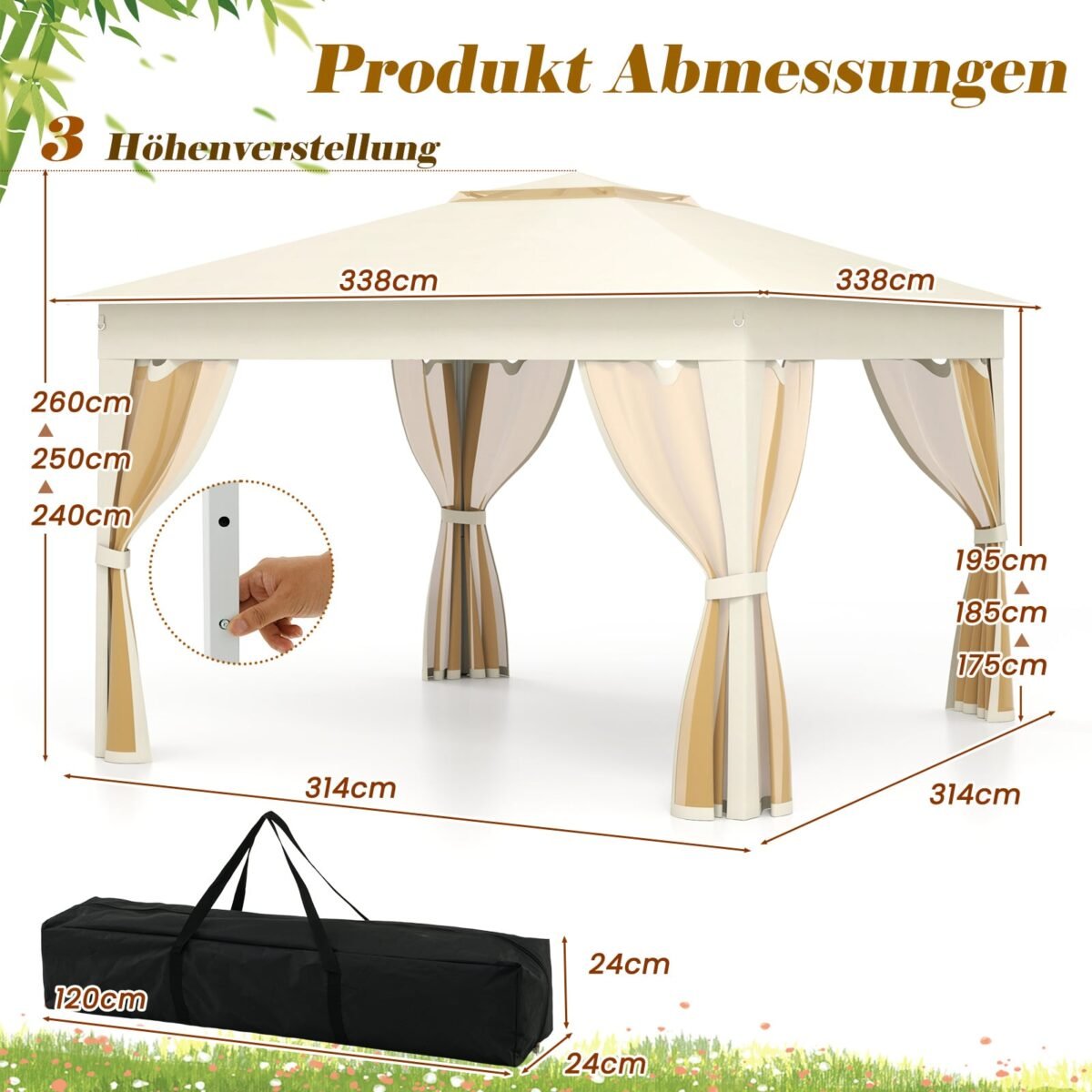 Greito surinkimo dvigubo stogo pavėsinė su tinkleliu nuo vabzdžių (Smėlio spalva) – Paveikslėlis 2