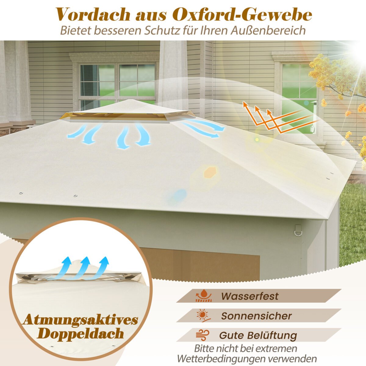 Greito surinkimo dvigubo stogo pavėsinė su tinkleliu nuo vabzdžių (Smėlio spalva) – Paveikslėlis 4