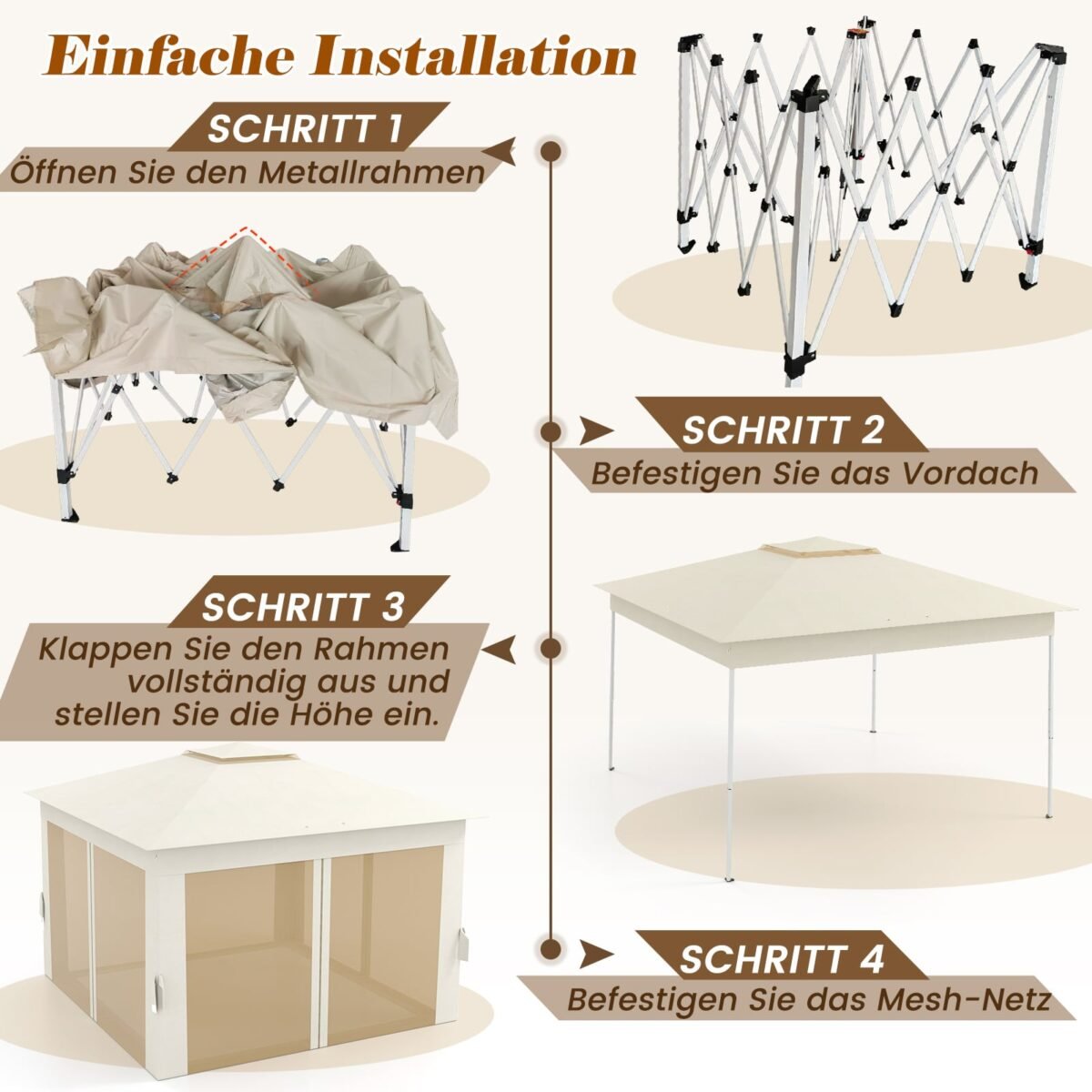 Greito surinkimo dvigubo stogo pavėsinė su tinkleliu nuo vabzdžių (Smėlio spalva) – Paveikslėlis 5