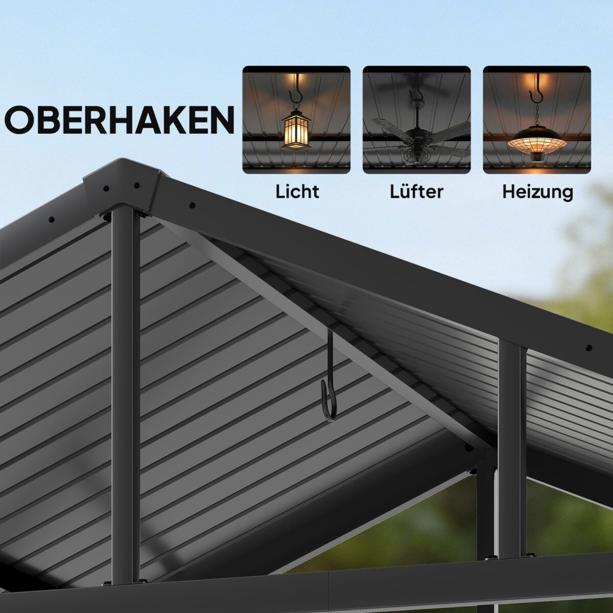 Grilio pavėsinė su šlaitiniu stogu ir šoninėmis lentynomis – Paveikslėlis 7