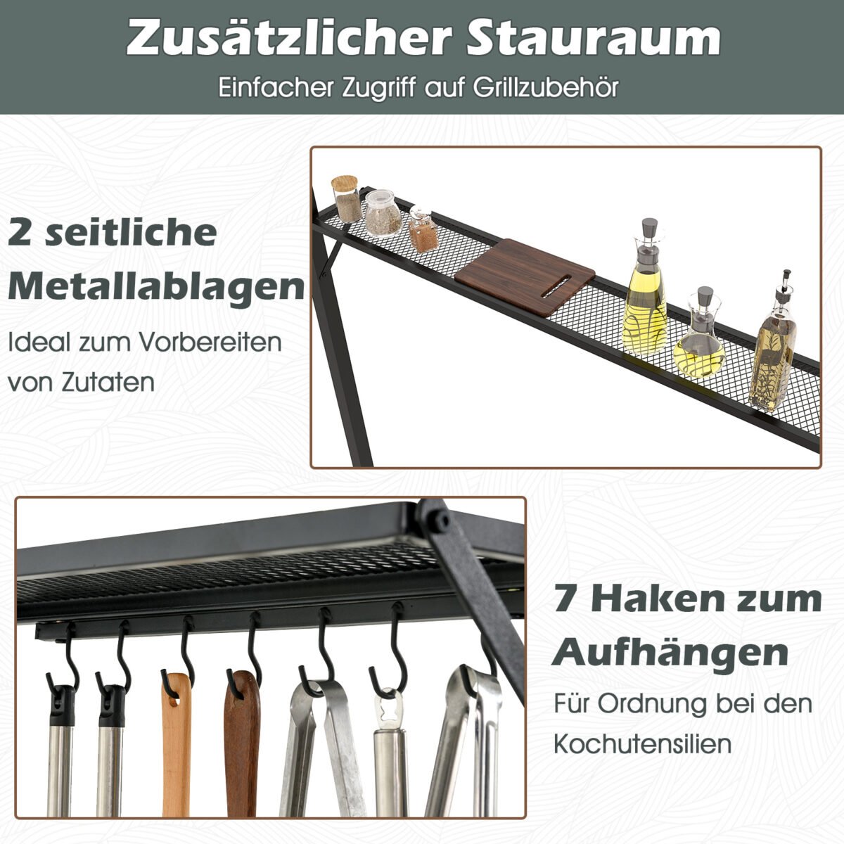 Grillavimo paviljonas su dviejų lygių stogu ir šoninėmis lentynomis (Pilka) – Paveikslėlis 4