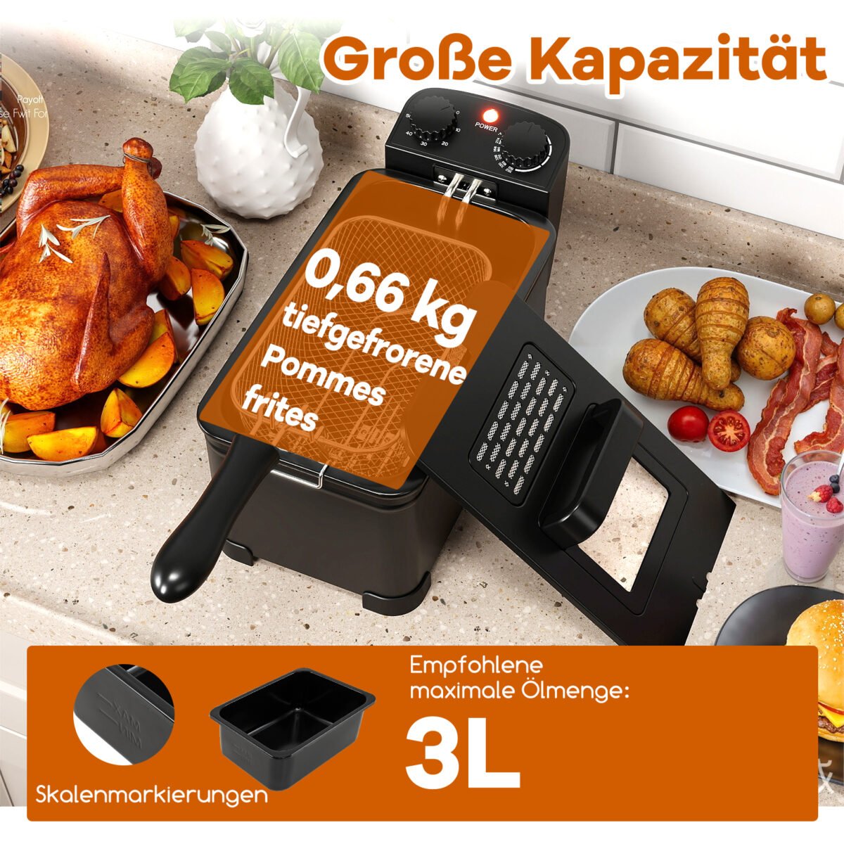 Gruzdintuvė su 2000 W galia ir 3 l talpa (Juoda) – Paveikslėlis 2