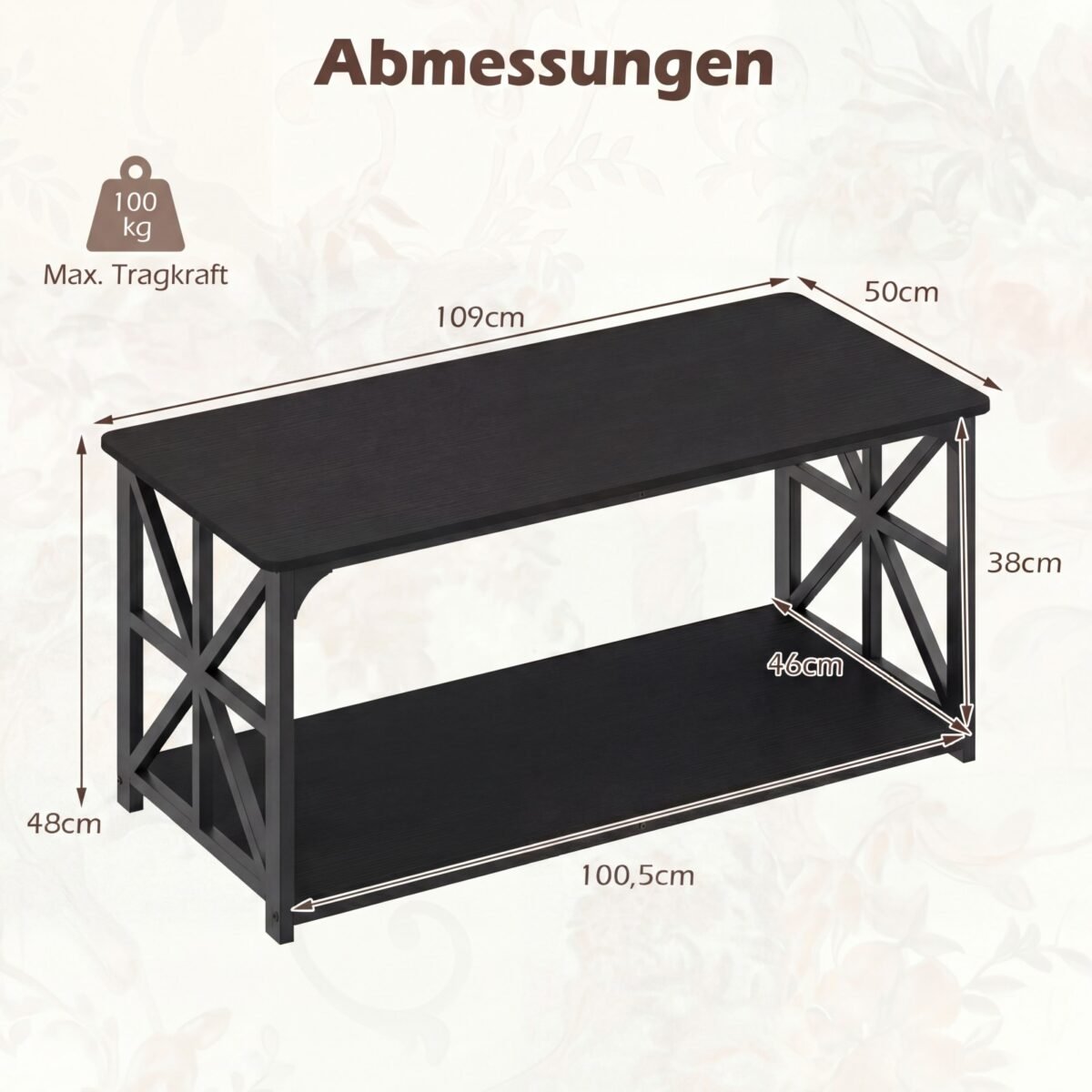 Industrinio stiliaus dviejų lygių kavos staliukas su atvira lentyna (Juoda) – Paveikslėlis 2