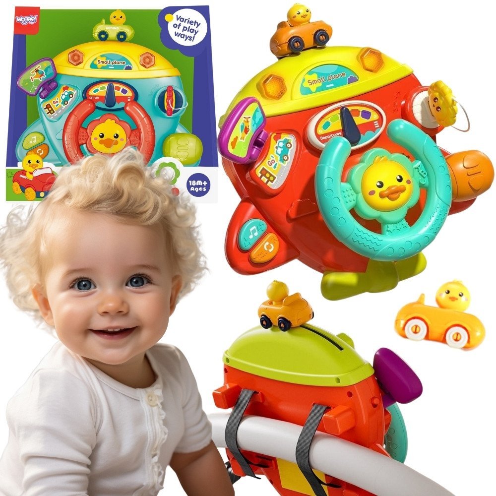 Interaktyvus lėktuvo formos vairas vežimėliui ir lovytei