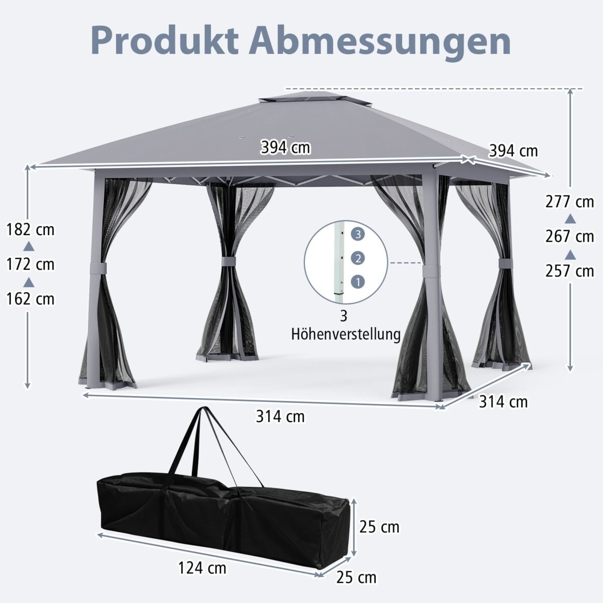 Išskleidžiamas paviljonas su tinklinėmis sienomis ir dvigubu stogu (Pilka) – Paveikslėlis 2
