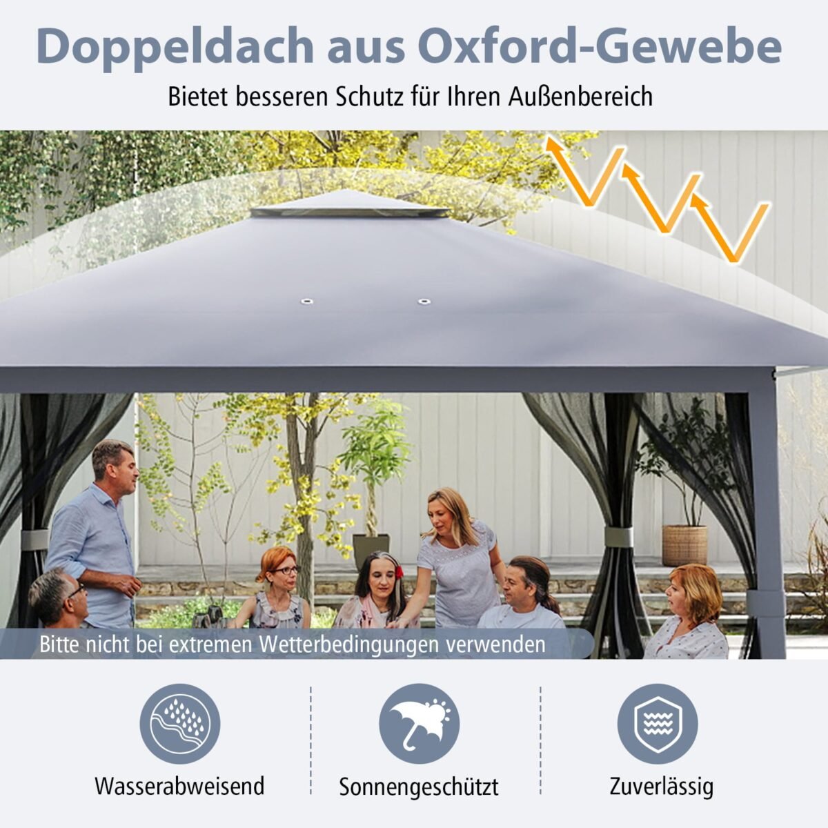 Išskleidžiamas paviljonas su tinklinėmis sienomis ir dvigubu stogu (Pilka) – Paveikslėlis 4