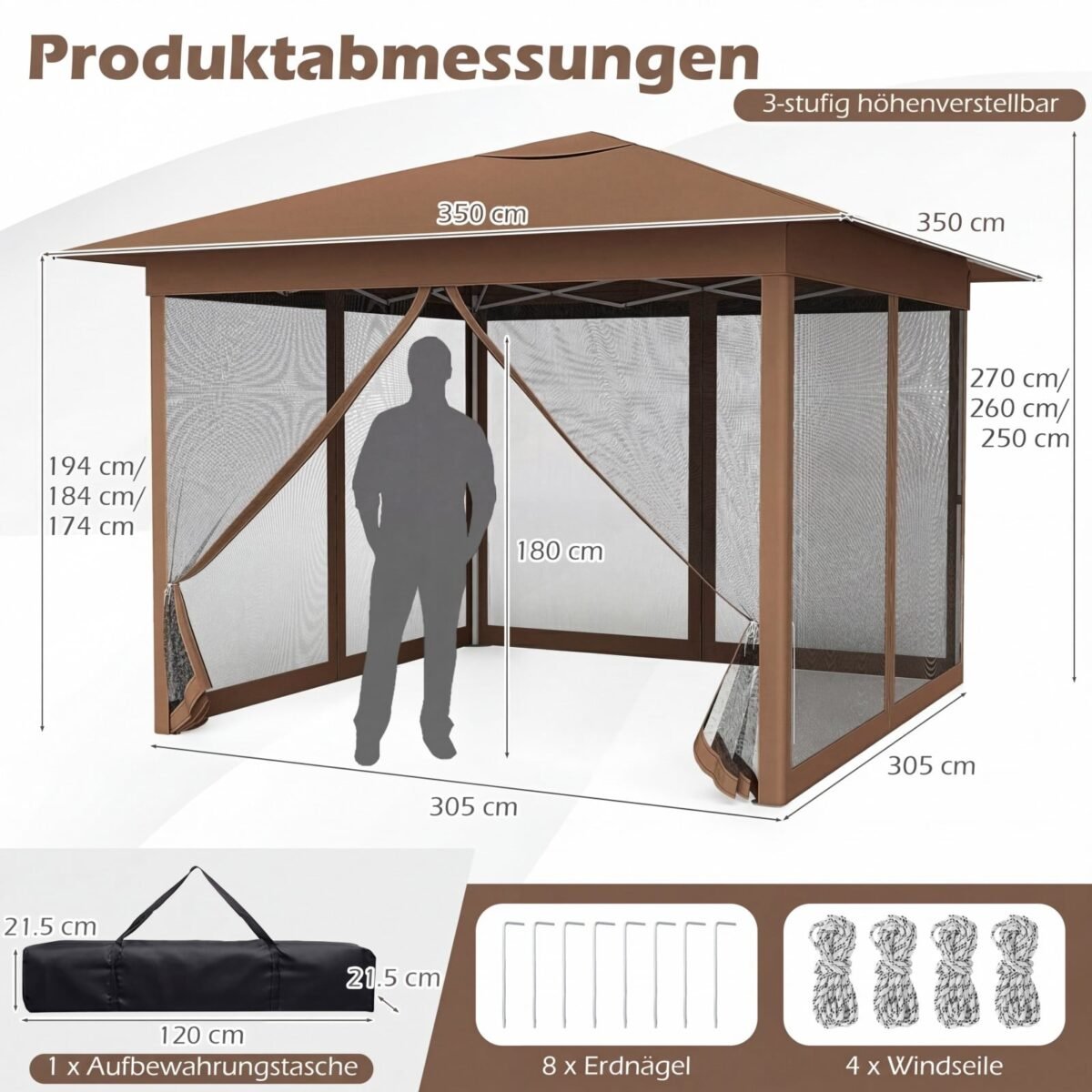 Išskleidžiamas reguliuojamo aukščio paviljonas su tinkleliu nuo uodų (Ruda) – Paveikslėlis 2
