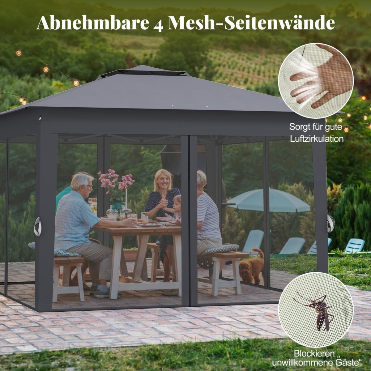 Iššokanti sodo pavėsinė su dvigubu stogu ir tinkleliais nuo vabzdžių (Pilka) – Paveikslėlis 3