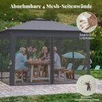 Iššokanti sodo pavėsinė su dvigubu stogu ir tinkleliais nuo vabzdžių (Pilka) – Paveikslėlis 3