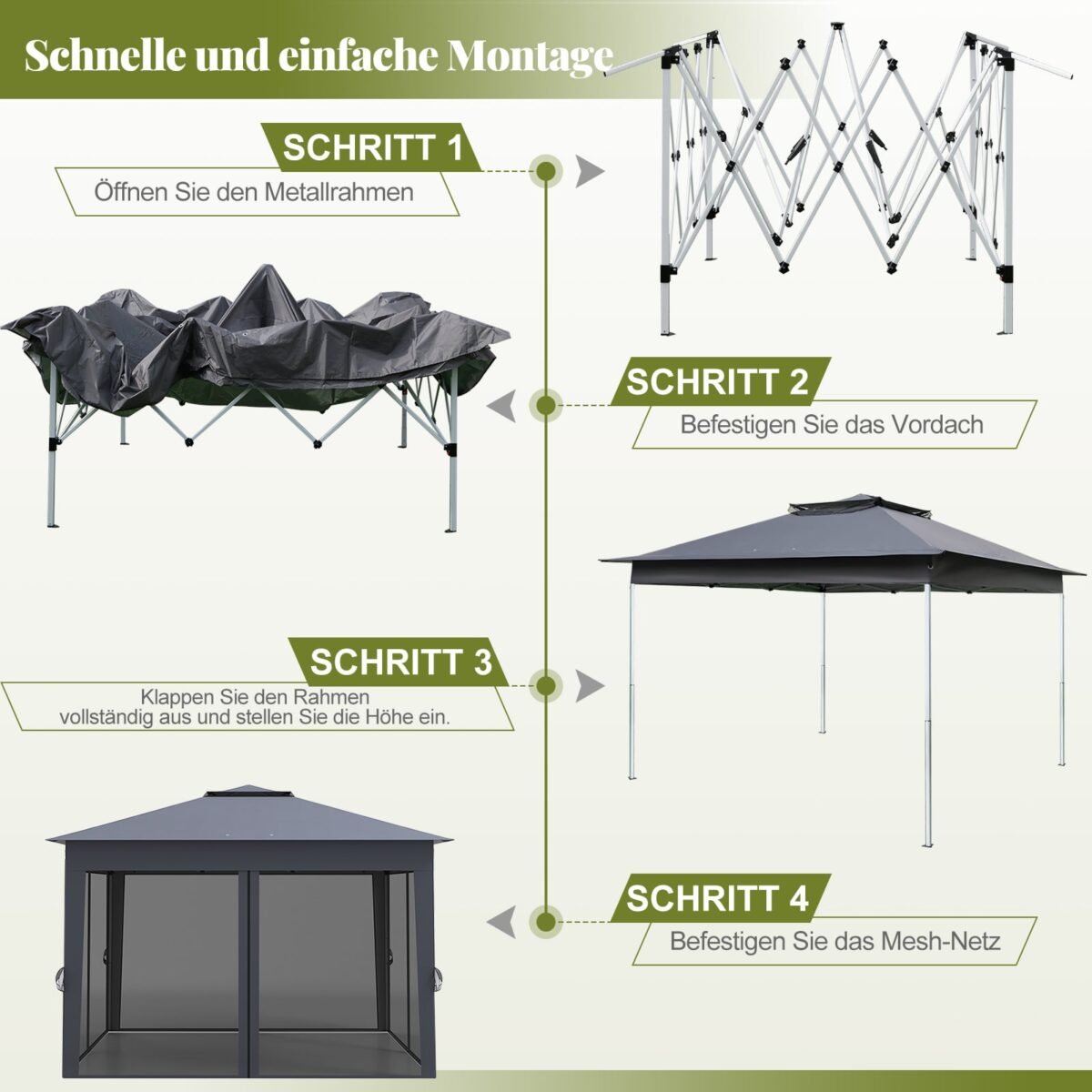 Iššokanti sodo pavėsinė su dvigubu stogu ir tinkleliais nuo vabzdžių (Pilka) – Paveikslėlis 5