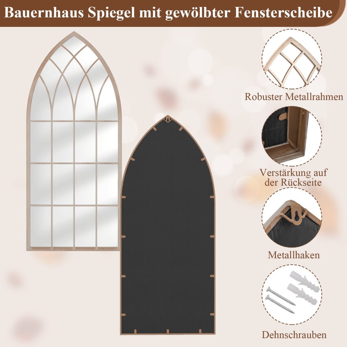 Kaimiško stiliaus sieninis arkinis veidrodis su metaliniu rėmu (Pilka) – Paveikslėlis 4