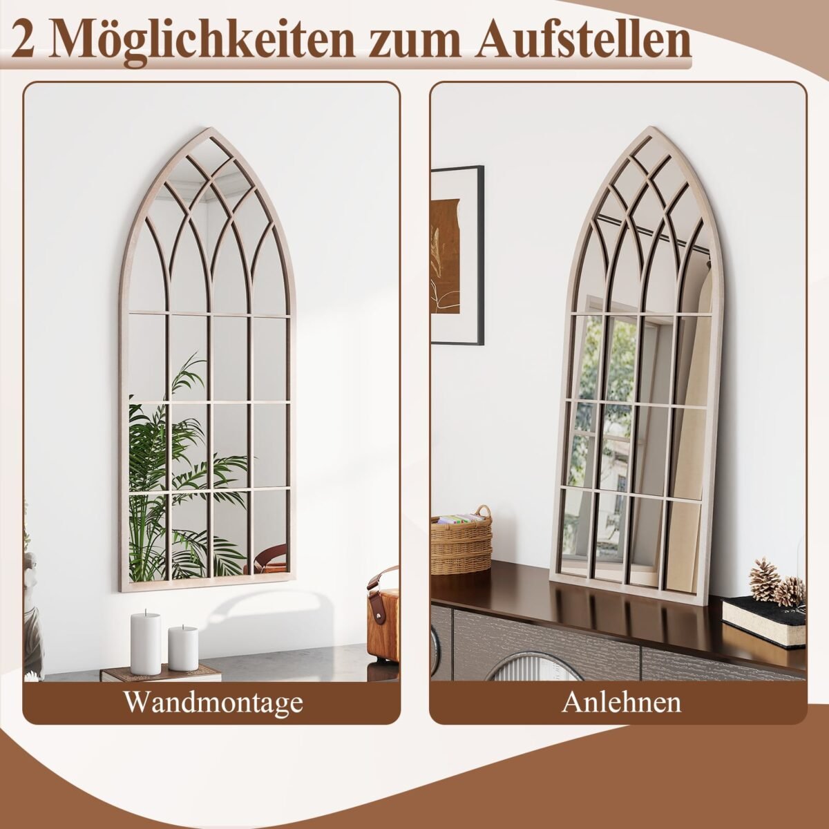 Kaimiško stiliaus sieninis arkinis veidrodis su metaliniu rėmu (Pilka) – Paveikslėlis 3