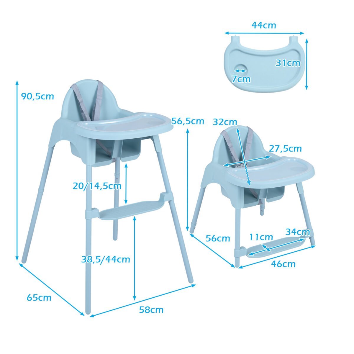 Kėdutė-transformeris kūdikiams su reguliuojamu aukščiu 4-in-1 (Mėlyna) – Paveikslėlis 3