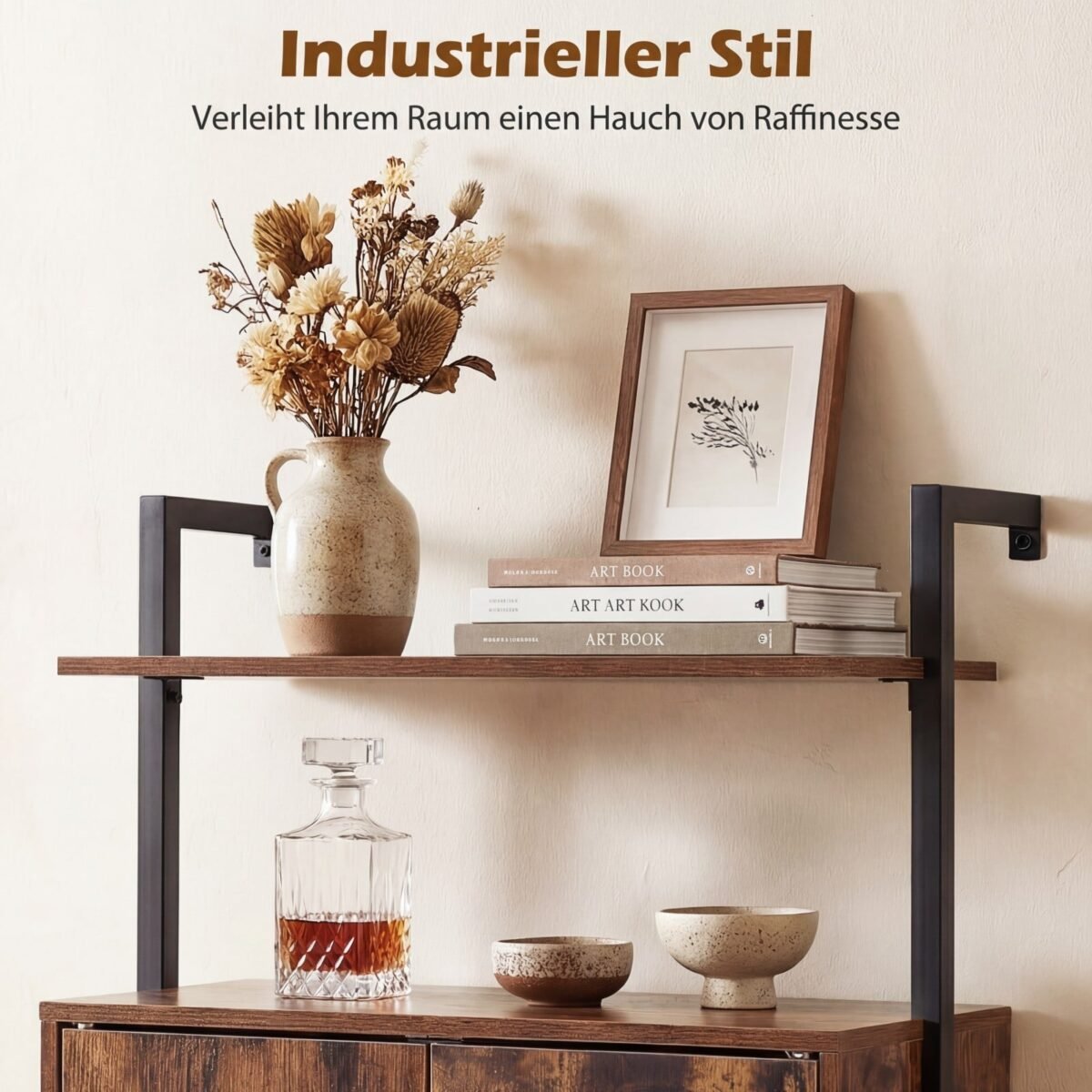 Keturių aukštų sieninė lentyna su spintele ir atviromis lentynomis (Rusvai ruda) – Paveikslėlis 5