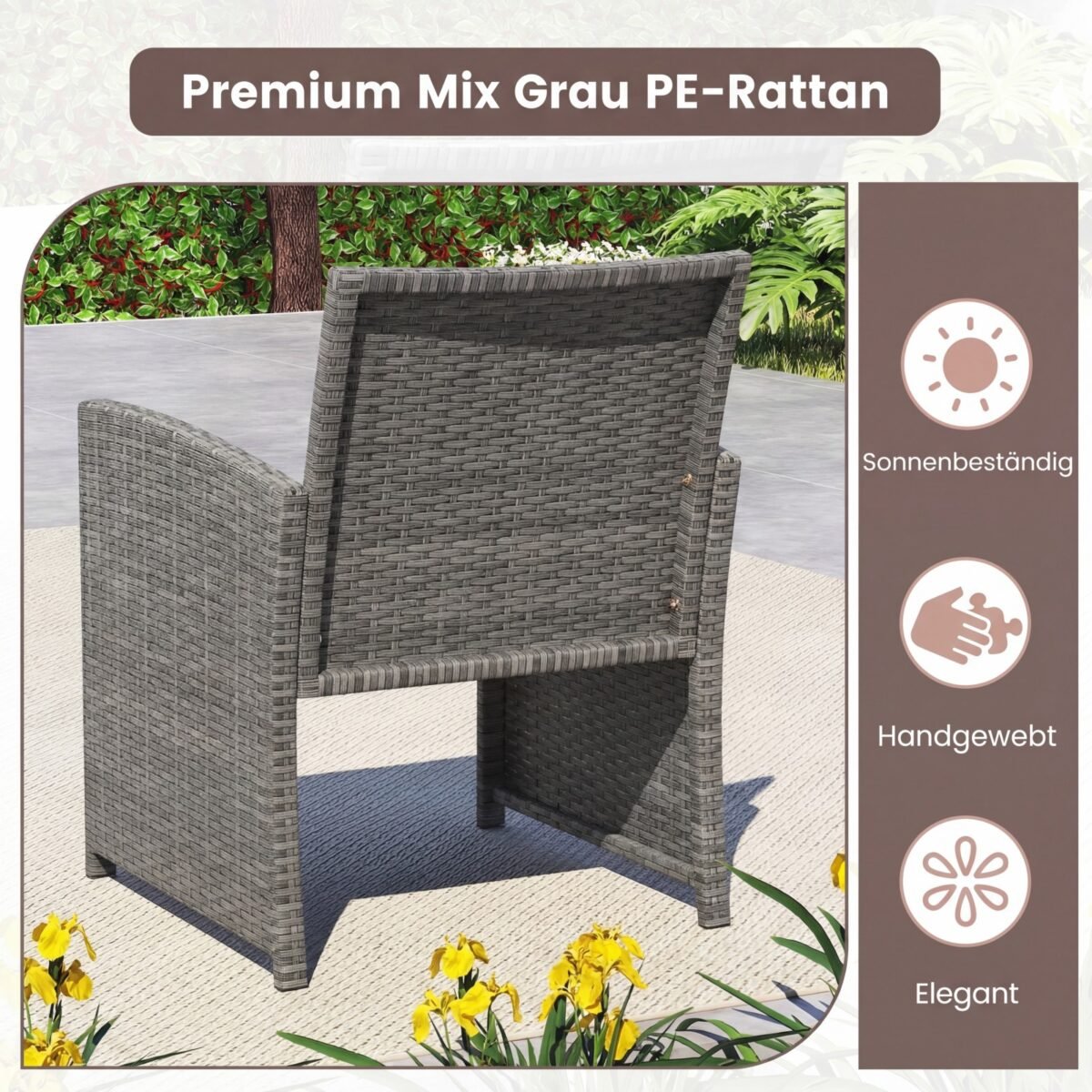 Keturių dalių ratano lauko baldų komplektas su dviviete sofa ir kavos staliuku (Pilka) – Paveikslėlis 2