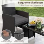 Keturių dalių ratano lauko baldų komplektas su dviviete sofa ir kavos staliuku (Pilka) – Paveikslėlis 3