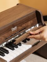 Klasikinis medinis pianinas vaikams su 18 klavišų ir mokomąja knygele