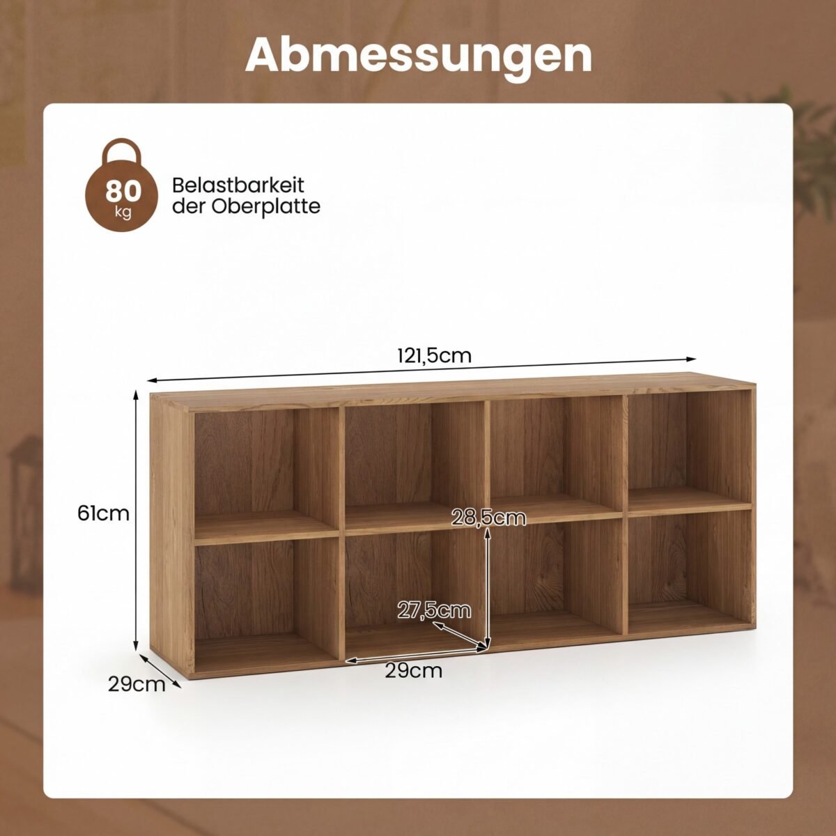 Knygų lentyna su 8 skyriais ir apsauga nuo apvirtimo (Natūrali) – Paveikslėlis 3