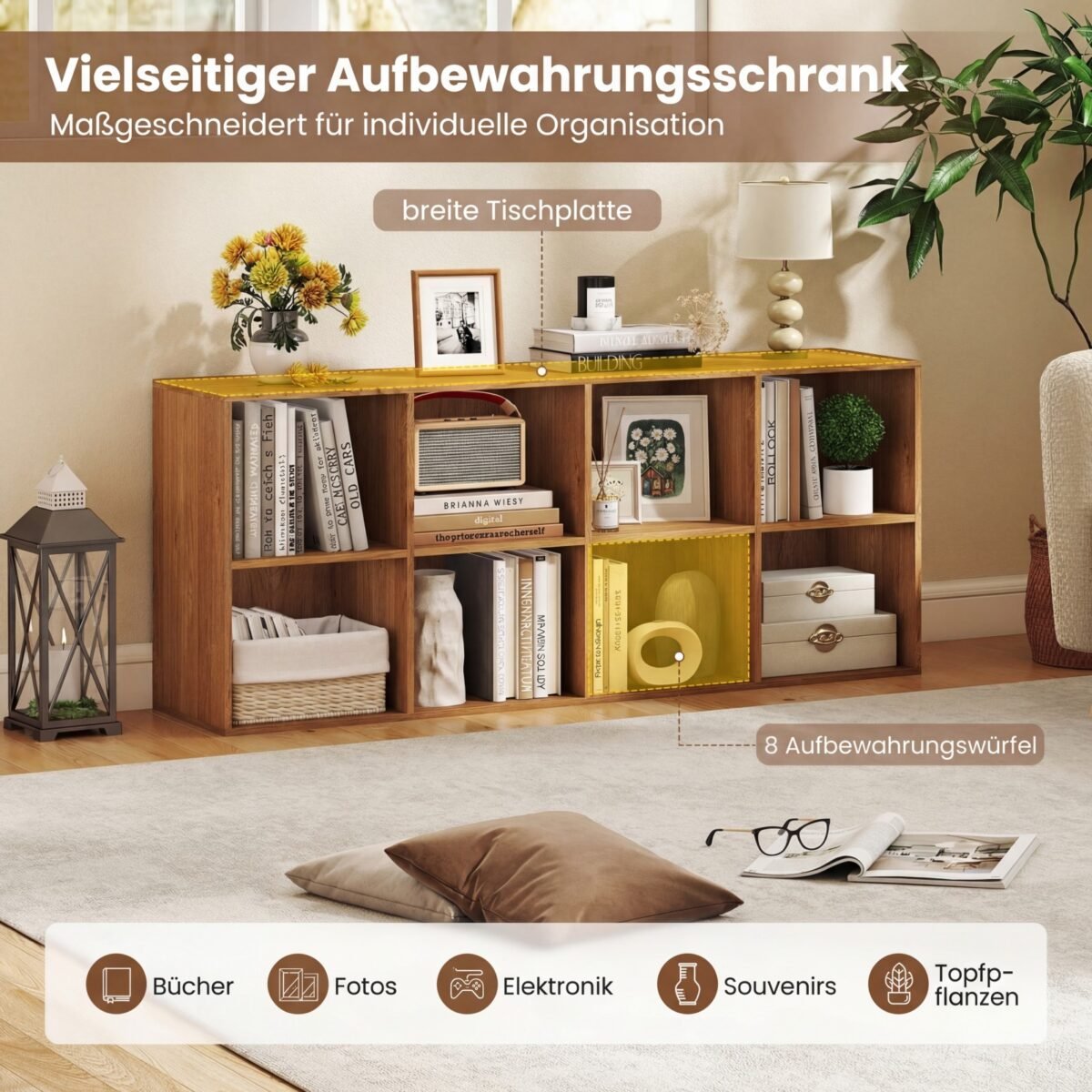 Knygų lentyna su 8 skyriais ir apsauga nuo apvirtimo (Natūrali) – Paveikslėlis 4