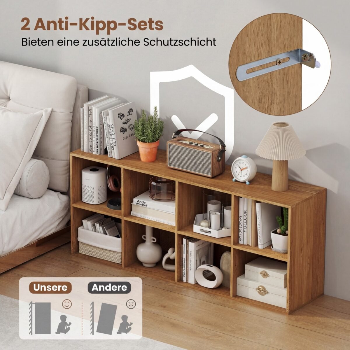 Knygų lentyna su 8 skyriais ir apsauga nuo apvirtimo (Natūrali) – Paveikslėlis 5