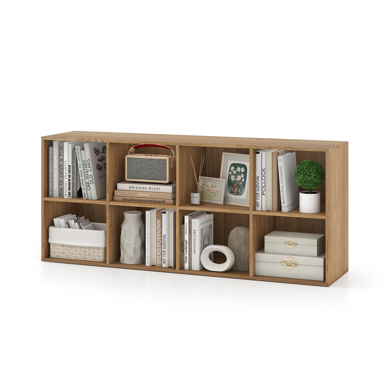 Knygų lentyna su 8 skyriais ir apsauga nuo apvirtimo (Natūrali)
