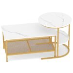 Kombinuojamas kavos staliukų komplektas su dirbtinio marmuro stalviršiu (Balta)