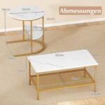 Kombinuojamas kavos staliukų komplektas su dirbtinio marmuro stalviršiu (Balta) – Paveikslėlis 5