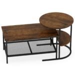 Kombinuojamas kavos staliukų komplektas su dirbtinio marmuro stalviršiu (Ruda)