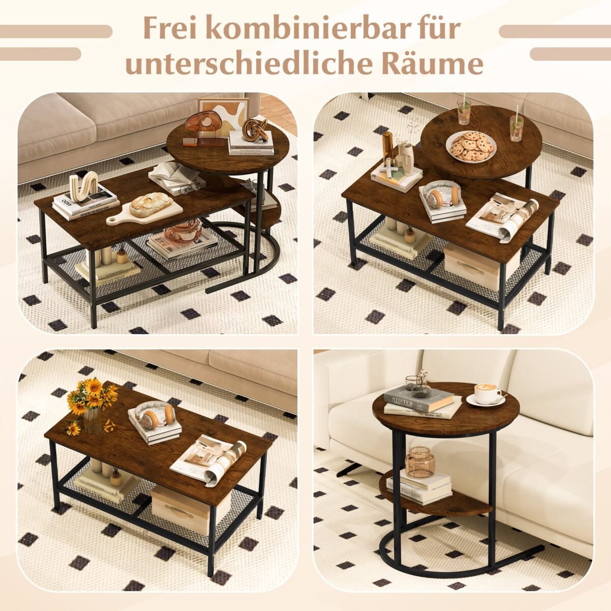 Kombinuojamas kavos staliukų komplektas su dirbtinio marmuro stalviršiu (Ruda) – Paveikslėlis 3