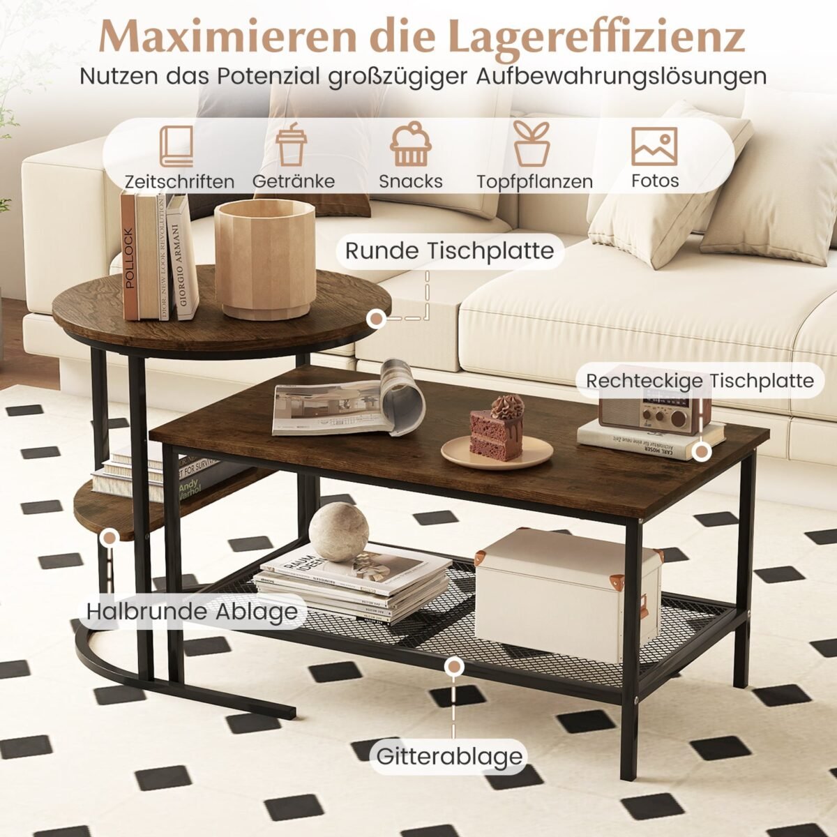 Kombinuojamas kavos staliukų komplektas su dirbtinio marmuro stalviršiu (Ruda) – Paveikslėlis 5