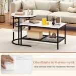 Kombinuojami dviejų dalių kavos staliukai su dirbtinio marmuro stalviršiais (Juoda ir balta) – Paveikslėlis 3