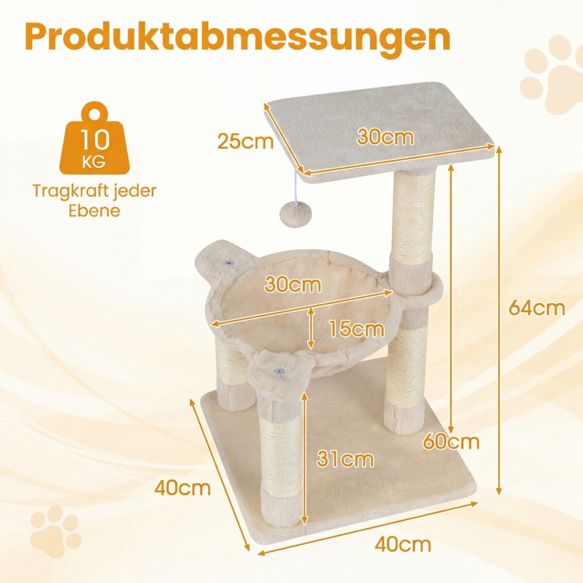 Kompaktiška kačių draskyklė su sisalio stulpais ir jaukiu hamaku (Smėlio) – Paveikslėlis 2