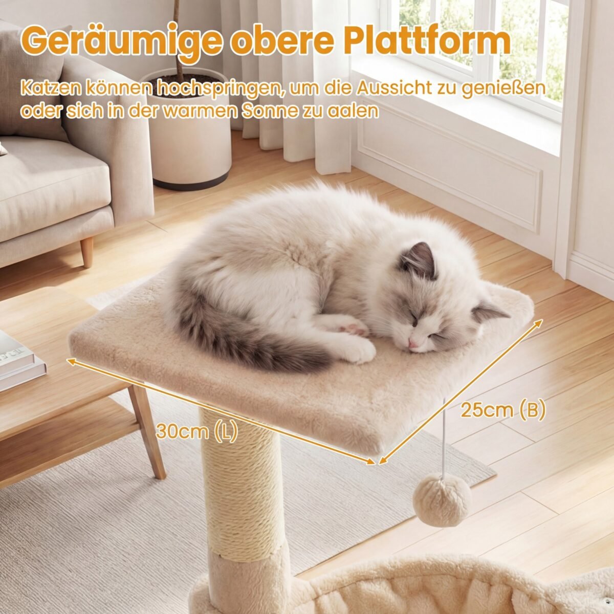 Kompaktiška kačių draskyklė su sisalio stulpais ir jaukiu hamaku (Smėlio) – Paveikslėlis 4