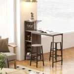 Kompaktiškas 3 dalių baro stalo komplektas su vyno lentynomis ir taurių laikikliais – Paveikslėlis 8