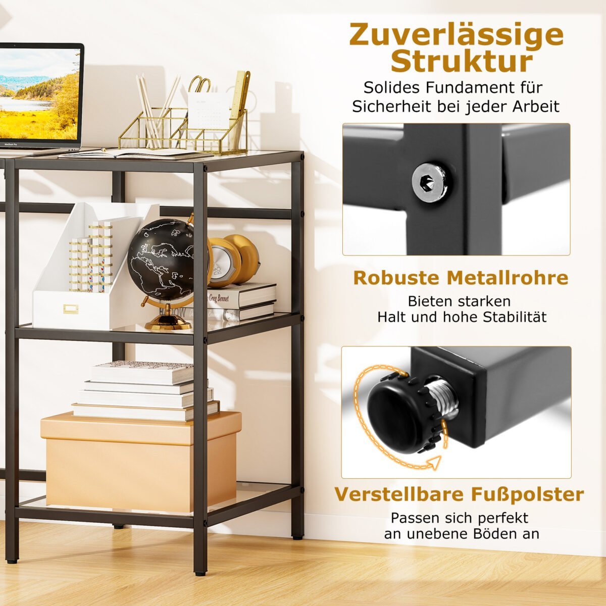 Kompiuterio stalas su grūdinto stiklo stalviršiu (Juoda) – Paveikslėlis 4