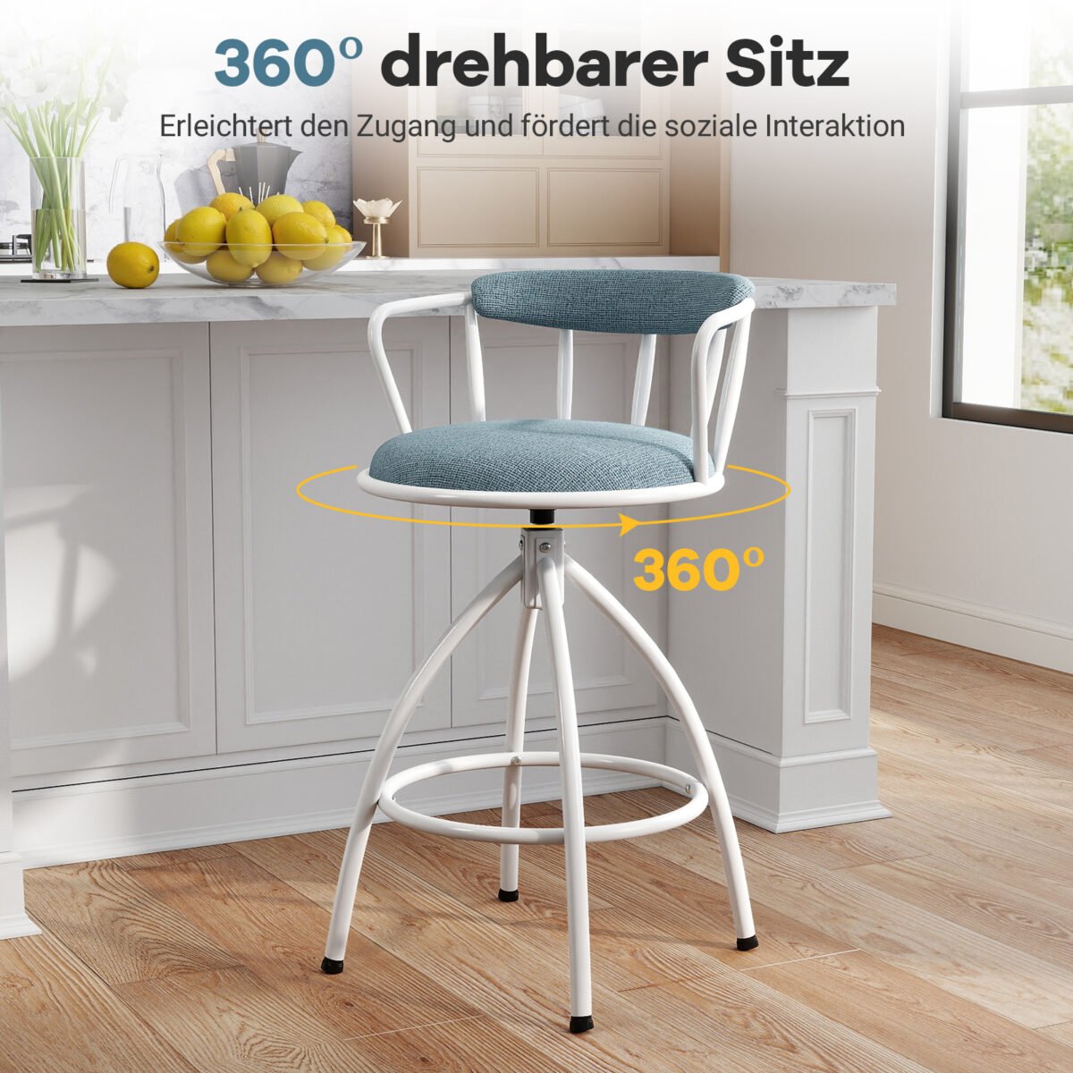 Komplektas dviejų sukamųjų baro kėdžių su atlošu ir kojų atrama (Mėlyna) – Paveikslėlis 3