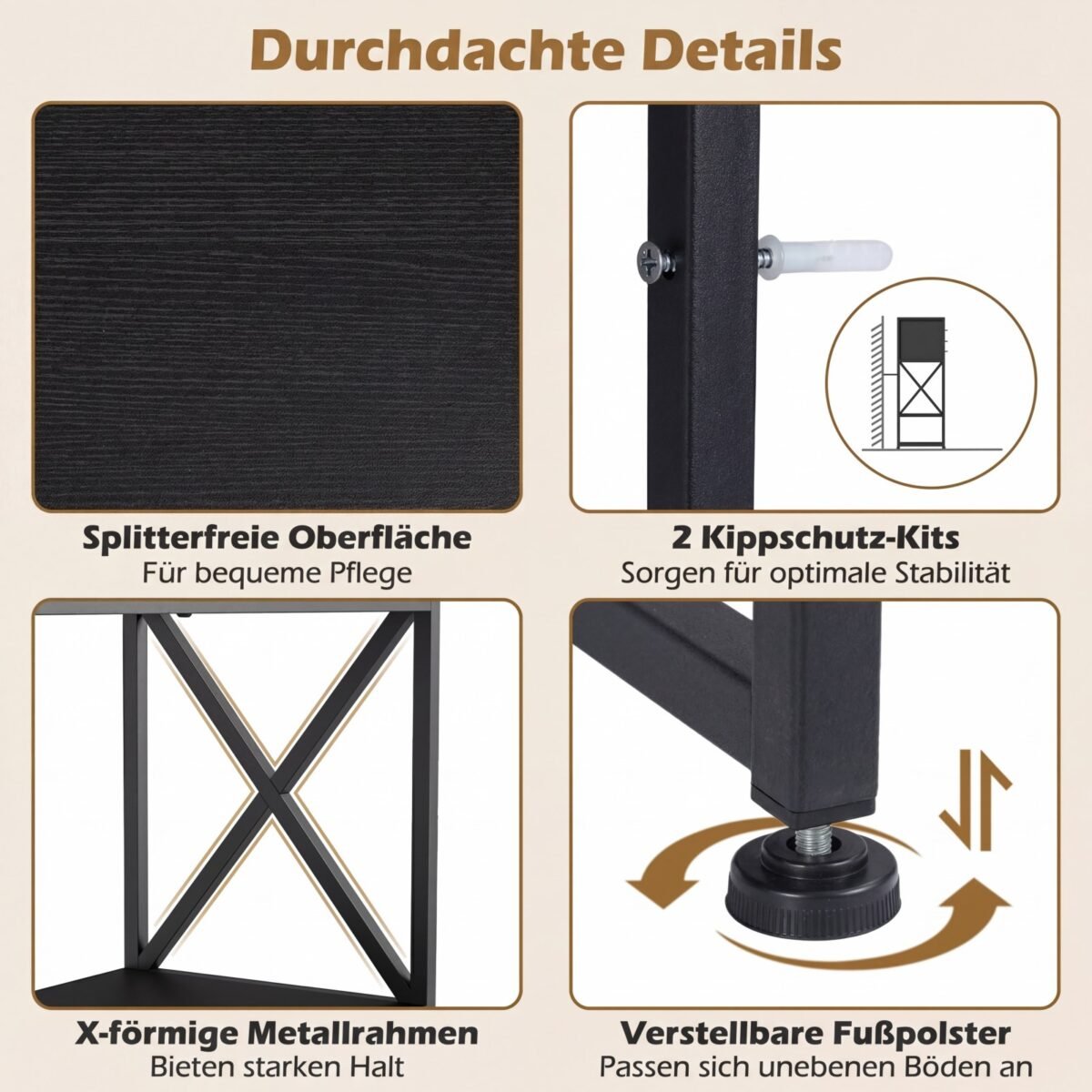 Konsolinis staliukas su 4 medžiaginiais stalčiais ir medienos mozaika (Kavos) – Paveikslėlis 4