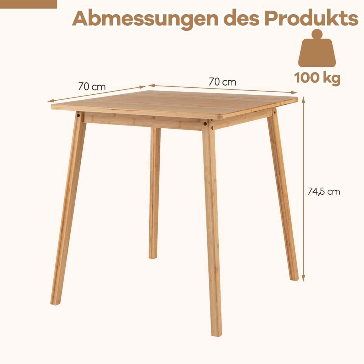 Kvadratinis bambukinis valgomojo stalas 2-4 asmenims (Natūrali) – Paveikslėlis 2