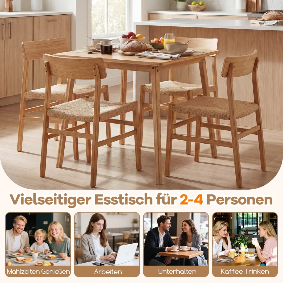 Kvadratinis bambukinis valgomojo stalas 2-4 asmenims (Natūrali) – Paveikslėlis 4