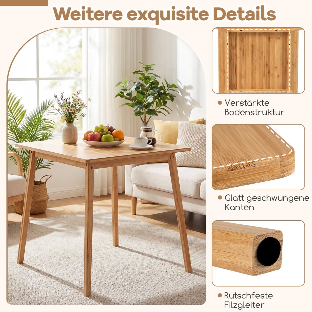 Kvadratinis bambukinis valgomojo stalas 2-4 asmenims (Natūrali) – Paveikslėlis 5