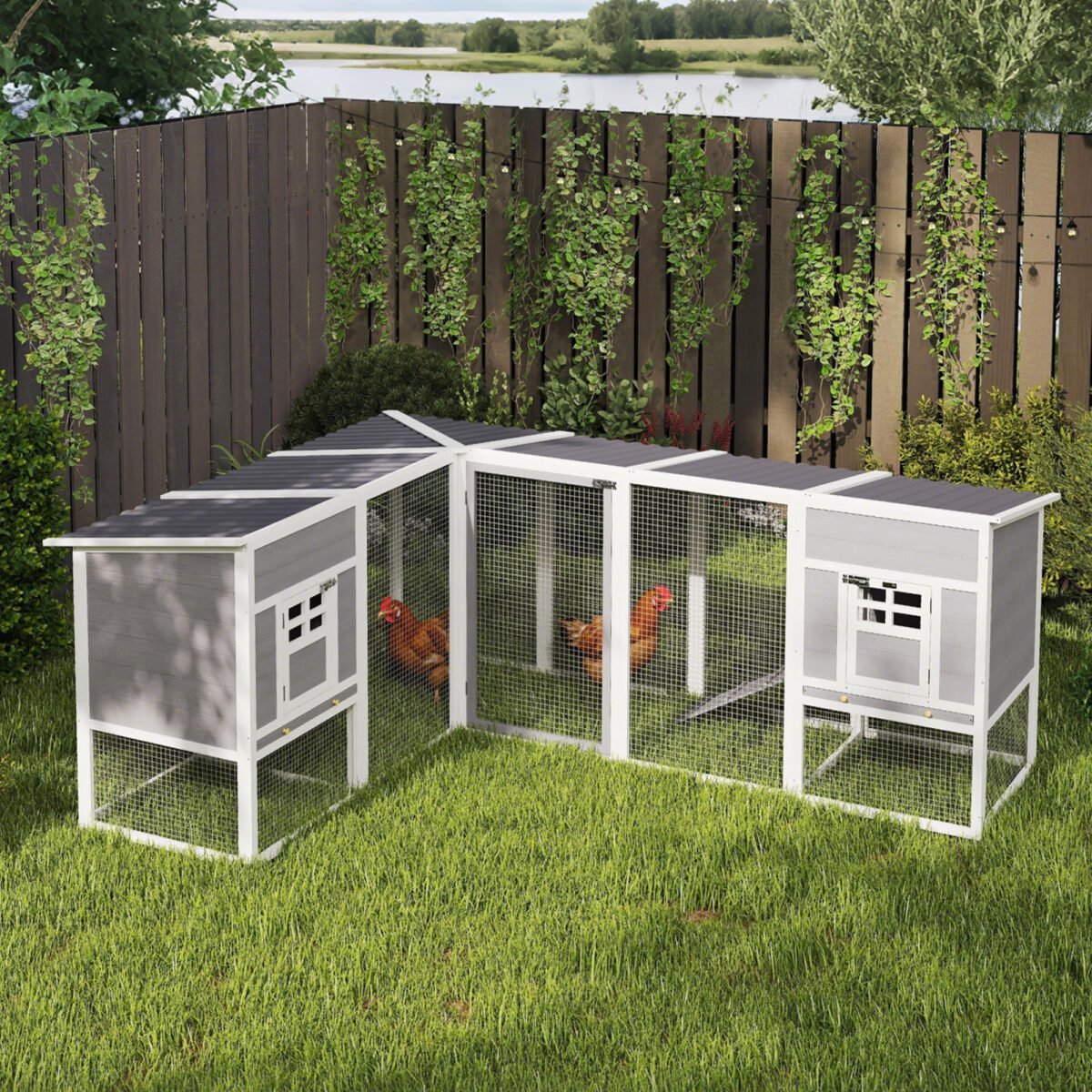 L formos dviaukštė vištidė su dviem nameliais ir voljeru – Paveikslėlis 2