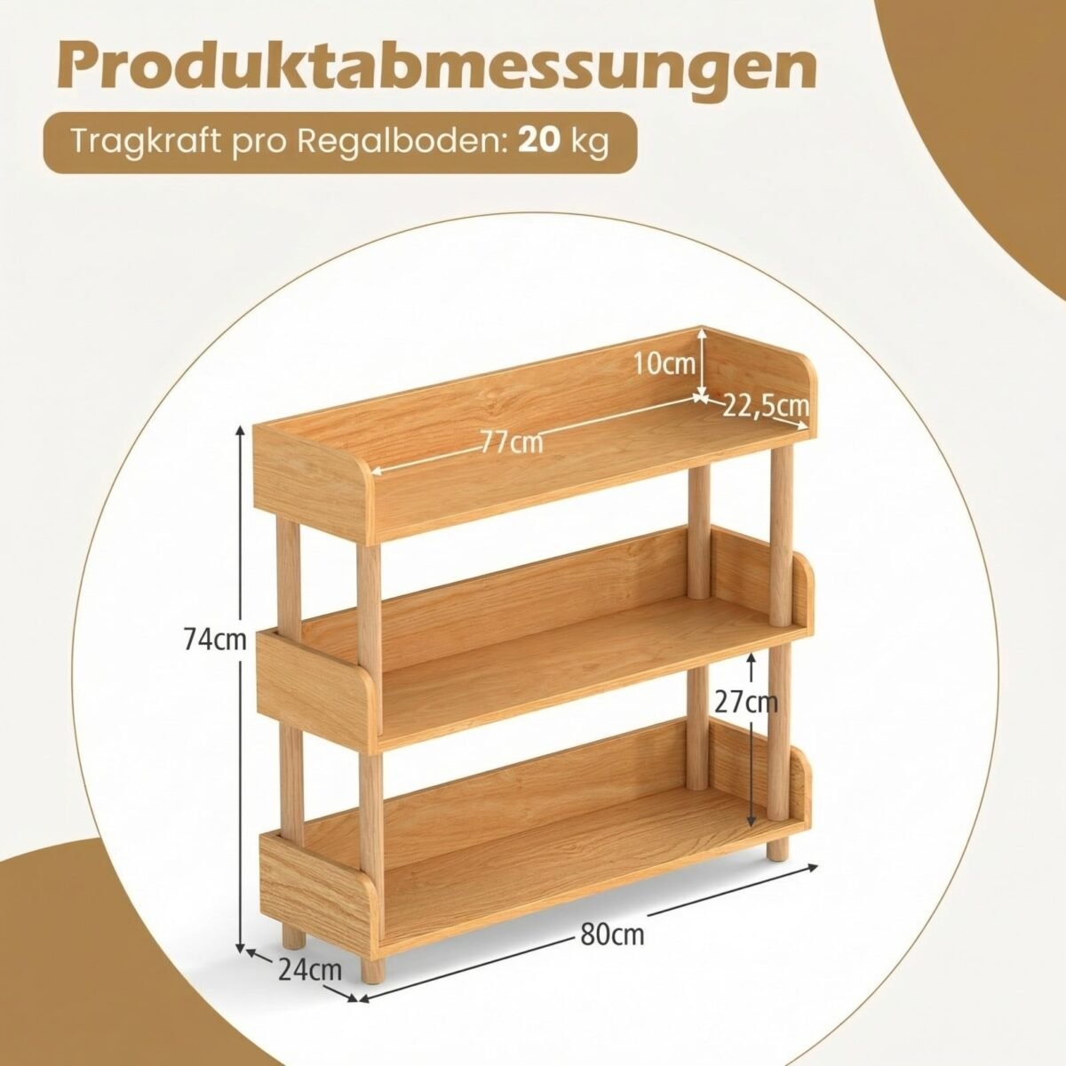 Laisvai pastatoma 3 lygių medinė kampinė lentyna (Natūrali) – Paveikslėlis 2