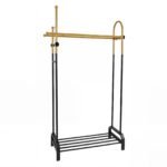 Laisvai pastatomas dvigubas drabužių stovas su 5 kabliukais ir apatine lentyna (Mišri juoda) – Paveikslėlis 2