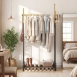 Laisvai pastatomas dvigubas drabužių stovas su 5 kabliukais ir apatine lentyna (Mišri juoda) – Paveikslėlis 4