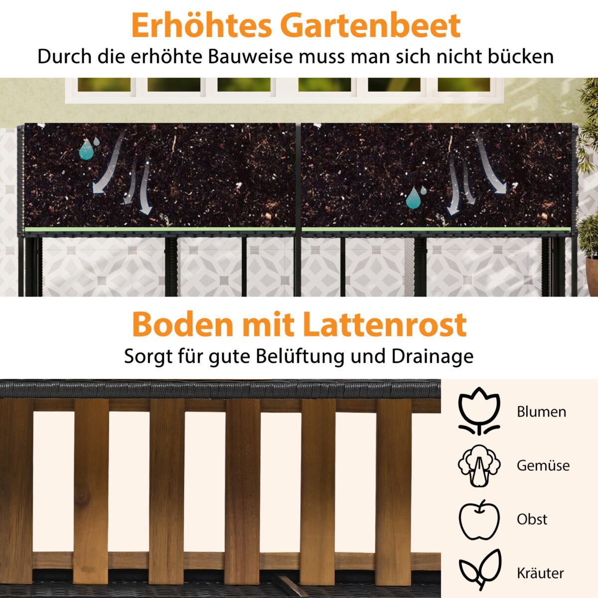 Lauko baldų komplektas su pakelta lysvele ir integruotais krėslais (Juoda) – Paveikslėlis 4