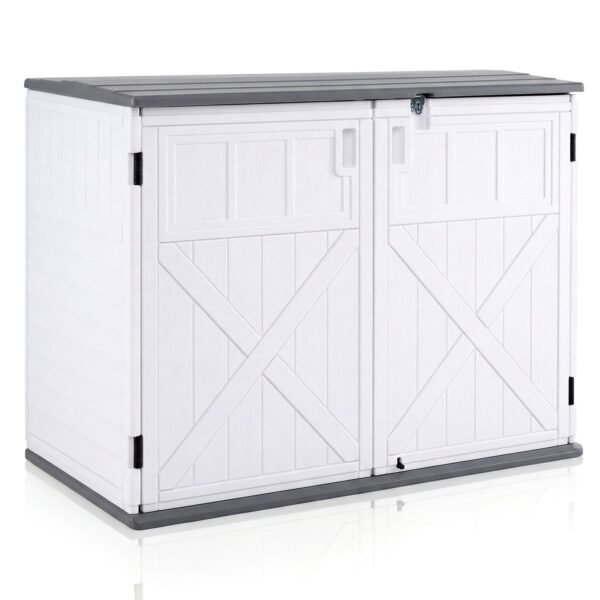 Lauko daiktadėžė su reguliuojama lentyna ir užrakinamu dangčiu (Šviesiai pilka + Balta)