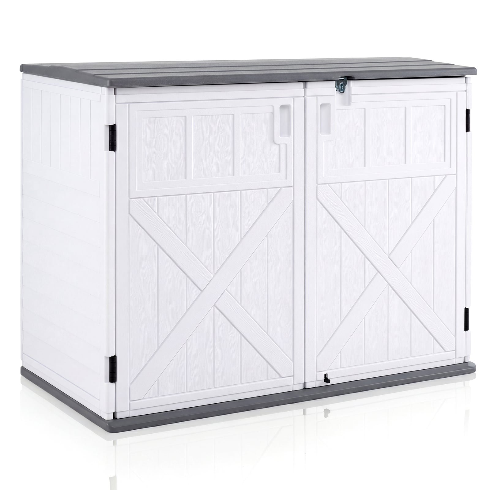 Lauko daiktadėžė su reguliuojama lentyna ir užrakinamu dangčiu (Šviesiai pilka + Balta)