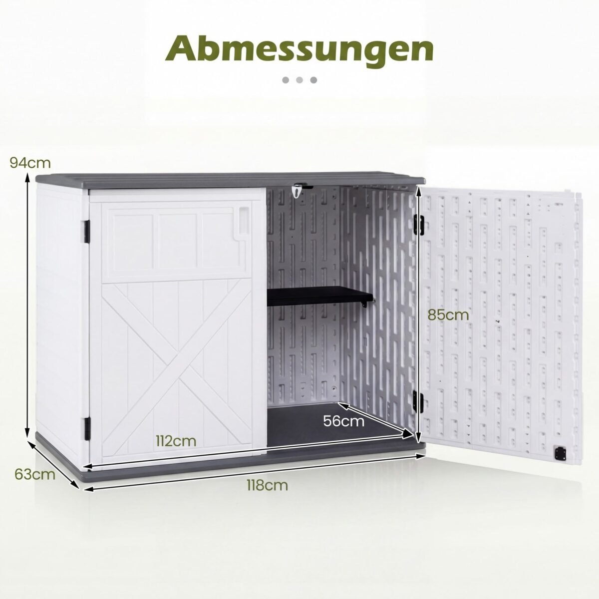 Lauko daiktadėžė su reguliuojama lentyna ir užrakinamu dangčiu (Šviesiai pilka + Balta) – Paveikslėlis 3