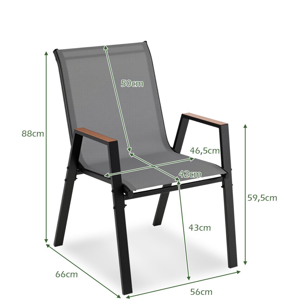 Lauko kėdžių komplektas su aukštu atlošu ir Teslin audiniu 4 vnt. (Pilka) – Paveikslėlis 2