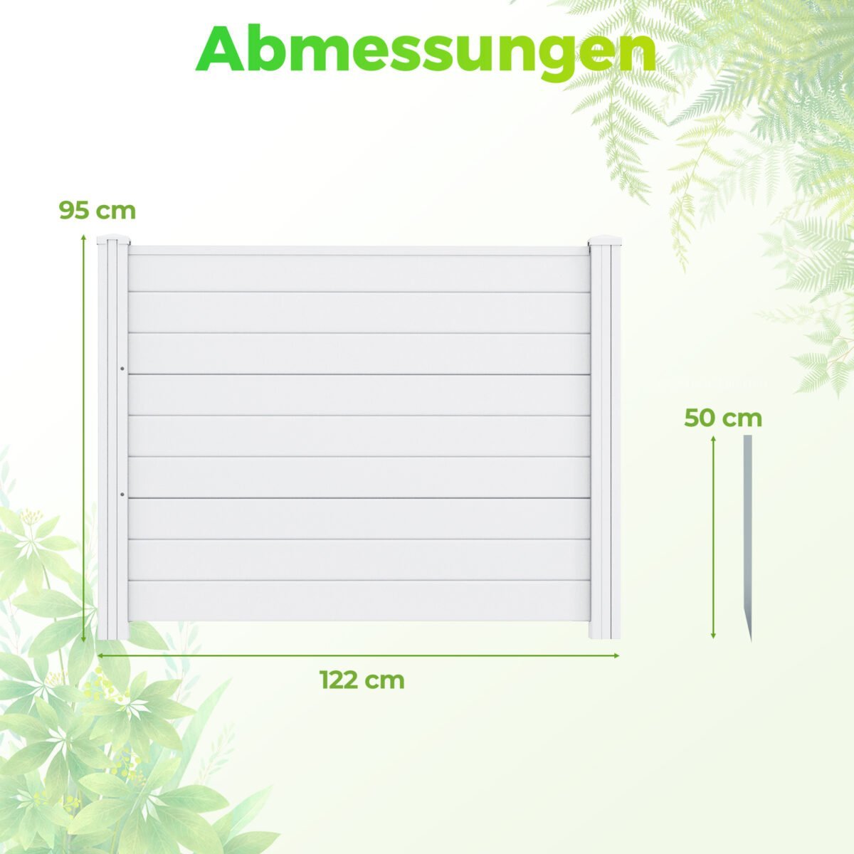 Lauko privatumo tvora su dviem paneliais ir įtvirtinimo kuolais (Balta) – Paveikslėlis 2